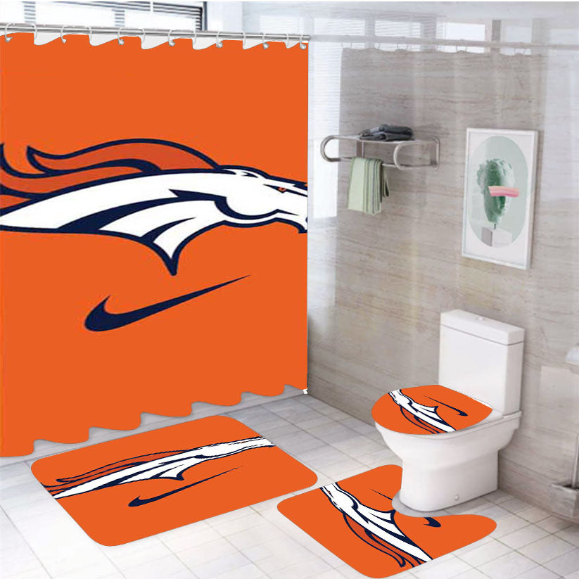 Denver Broncos Nike Logo 4Pcs Bathroom Set Shower Curtain
