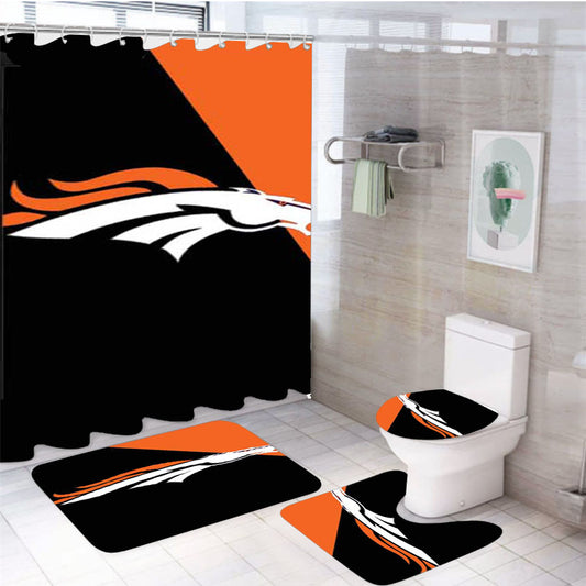 Denver Broncos Orange And Black Angles 4Pcs Bathroom Set Shower Curtain