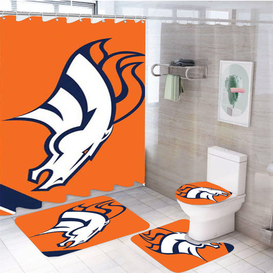 Denver Broncos Orange And Blue 4Pcs Bathroom Set Shower Curtain