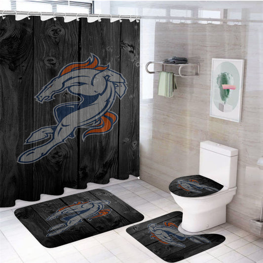 Denvers Broncos Logo Dark Wood Wallpaper 4Pcs Bathroom Set Shower Curtain