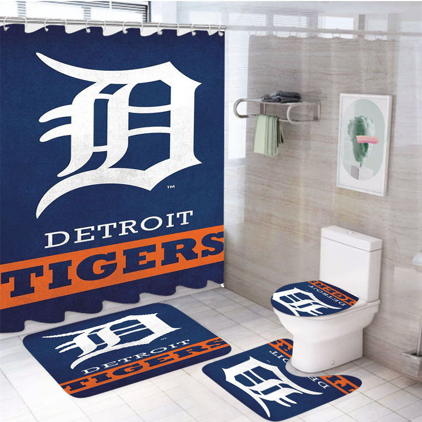 Detroid Tigers On Blue 4Pcs Bathroom Set Shower Curtain