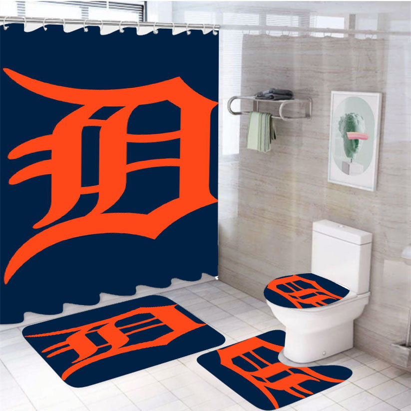 Detroid Tigers Orange Blue 4Pcs Bathroom Set Shower Curtain