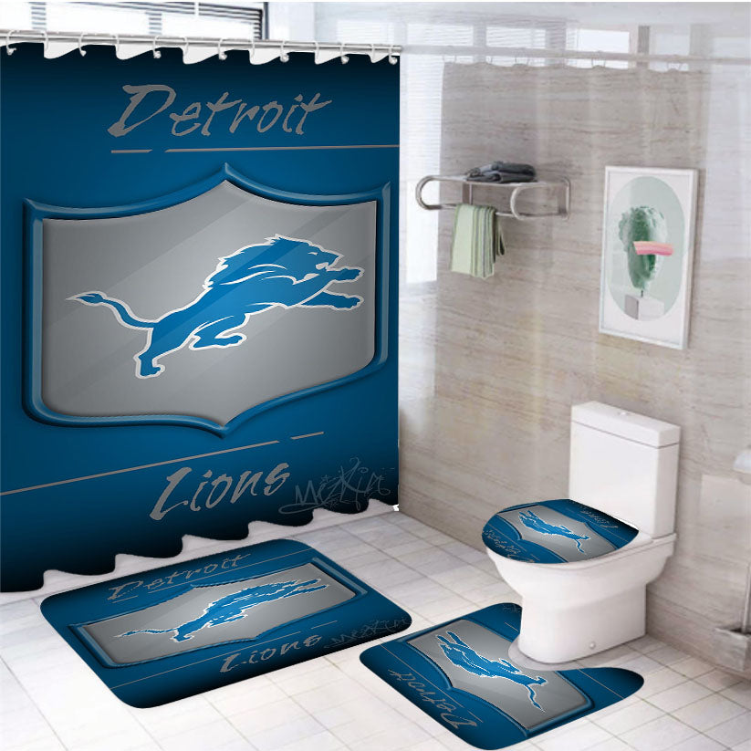 Detroit Lions, Blue, Golden Tate, Matthew Stafford, 4Pcs Bathroom Set Shower Curtain
