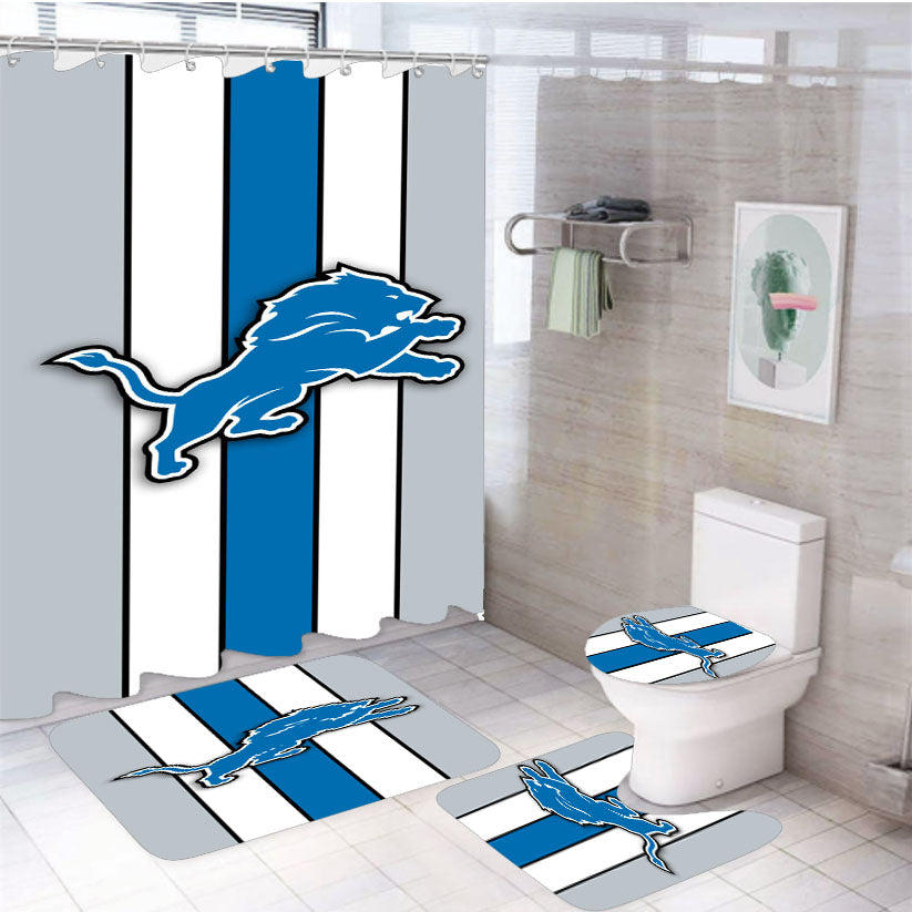 Detroit Lions Blue Football Logo 4Pcs Bathroom Set Shower Curtain