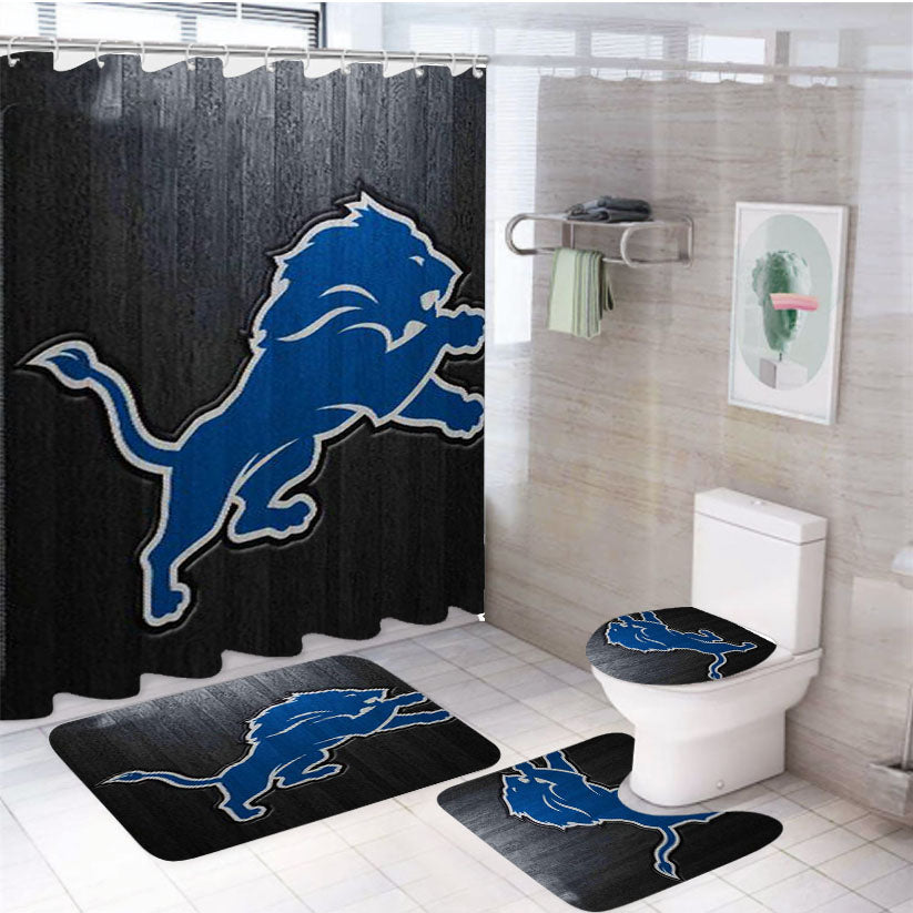 Detroit Lions Logo 4Pcs Bathroom Set Shower Curtain