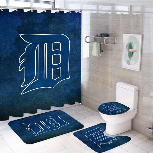 Detroit Logo Blue 4Pcs Bathroom Set Shower Curtain
