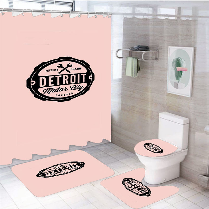 Detroit Motor City Forever Michigan Rock City Tiger 4Pcs Bathroom Set Shower Curtain