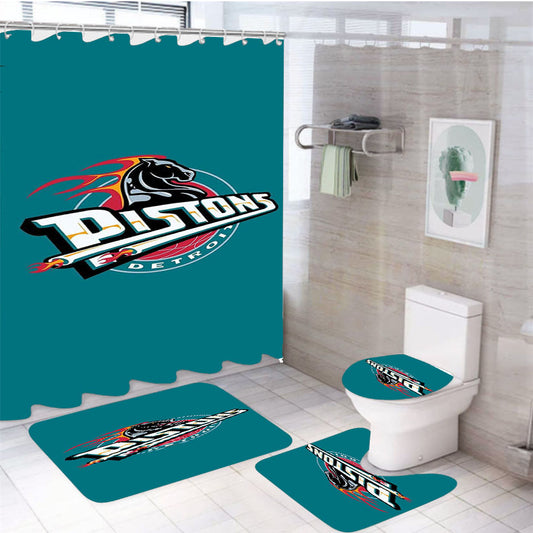 Detroit Pistons Logo Basketball 4Pcs Bathroom Set Shower Curtain