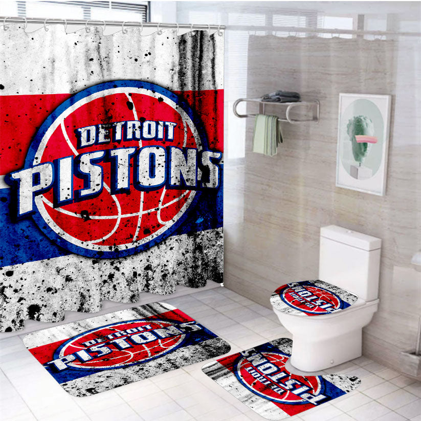 Detroit Pistons Team Logo Sports 4Pcs Bathroom Set Shower Curtain