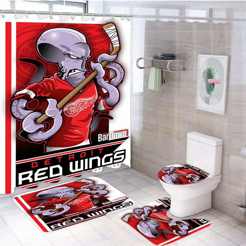 Detroit Red Wings 4Pcs Bathroom Set Shower Curtain
