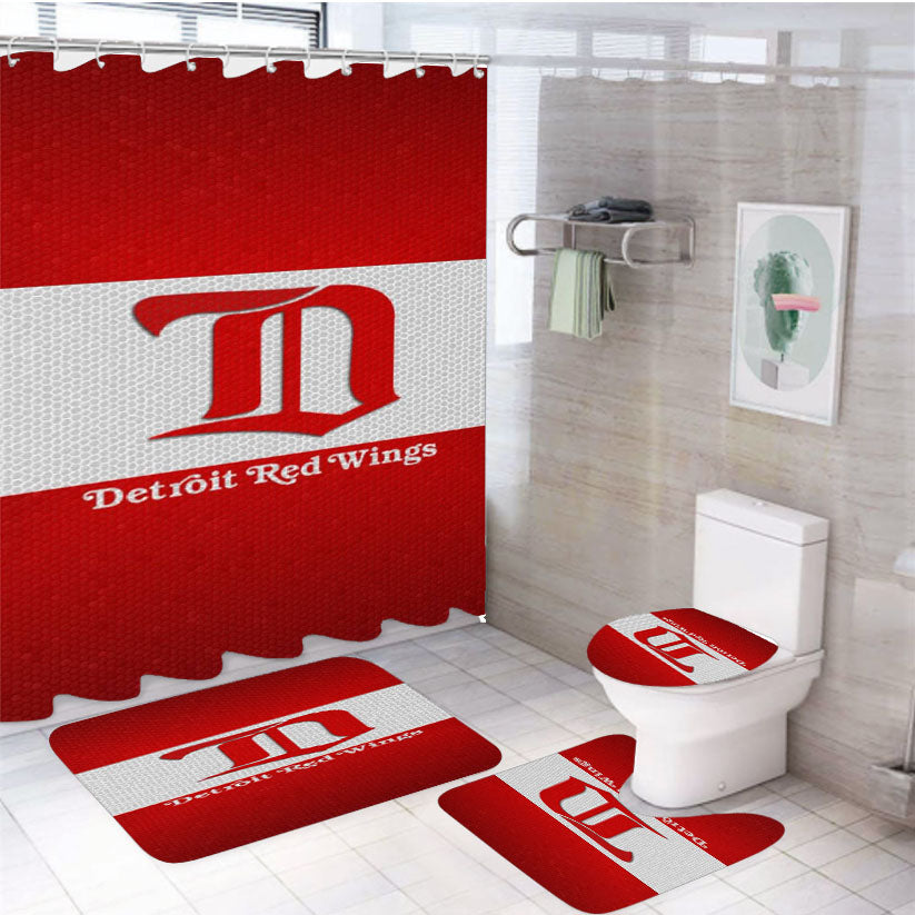 Detroit Red Wings 2 4Pcs Bathroom Set Shower Curtain