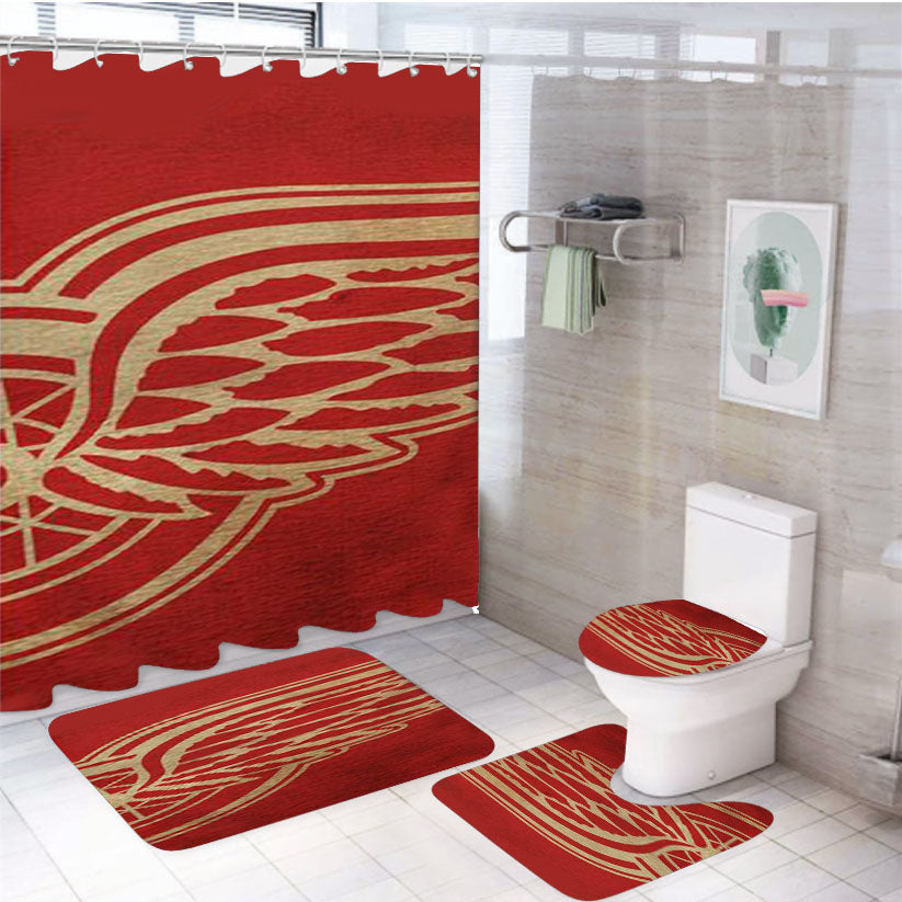 Detroit Red Wings Distressed Logo 4Pcs Bathroom Set Shower Curtain