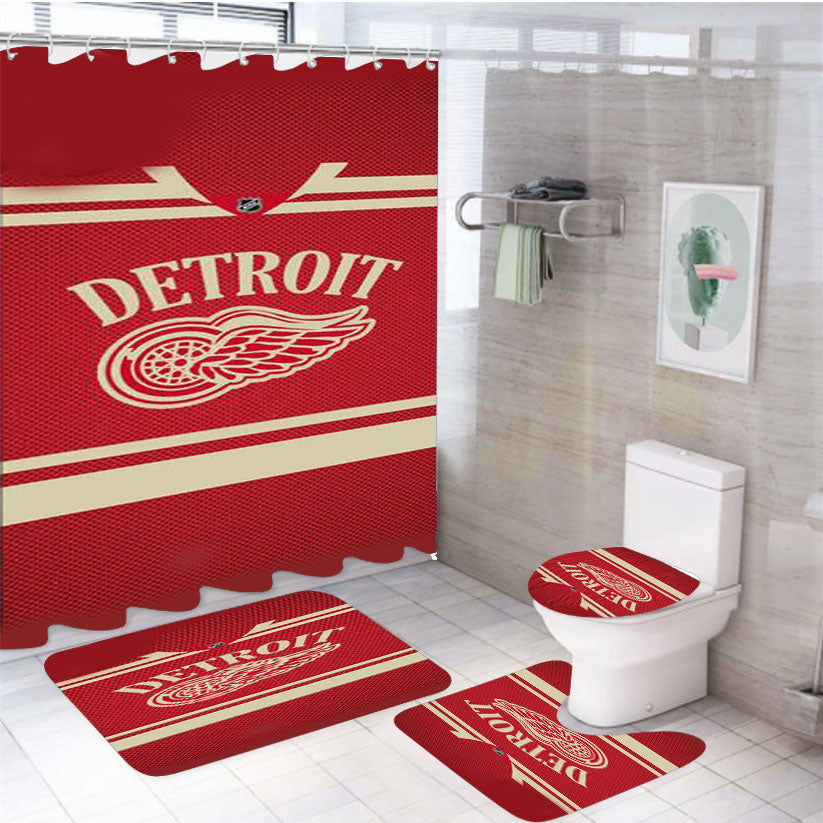 Detroit Red Wings Nhl 4Pcs Bathroom Set Shower Curtain