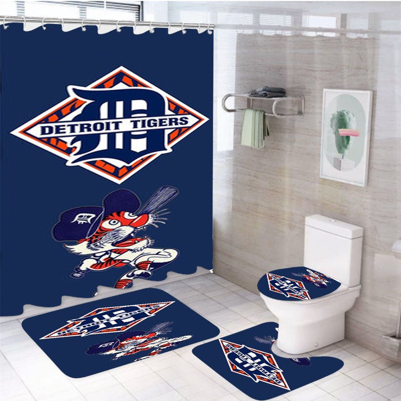 Detroit Tigers Baseball 4Pcs Bathroom Set Shower Curtain