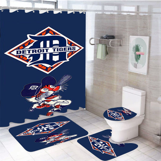 Detroit Tigers Baseball 4Pcs Bathroom Set Shower Curtain