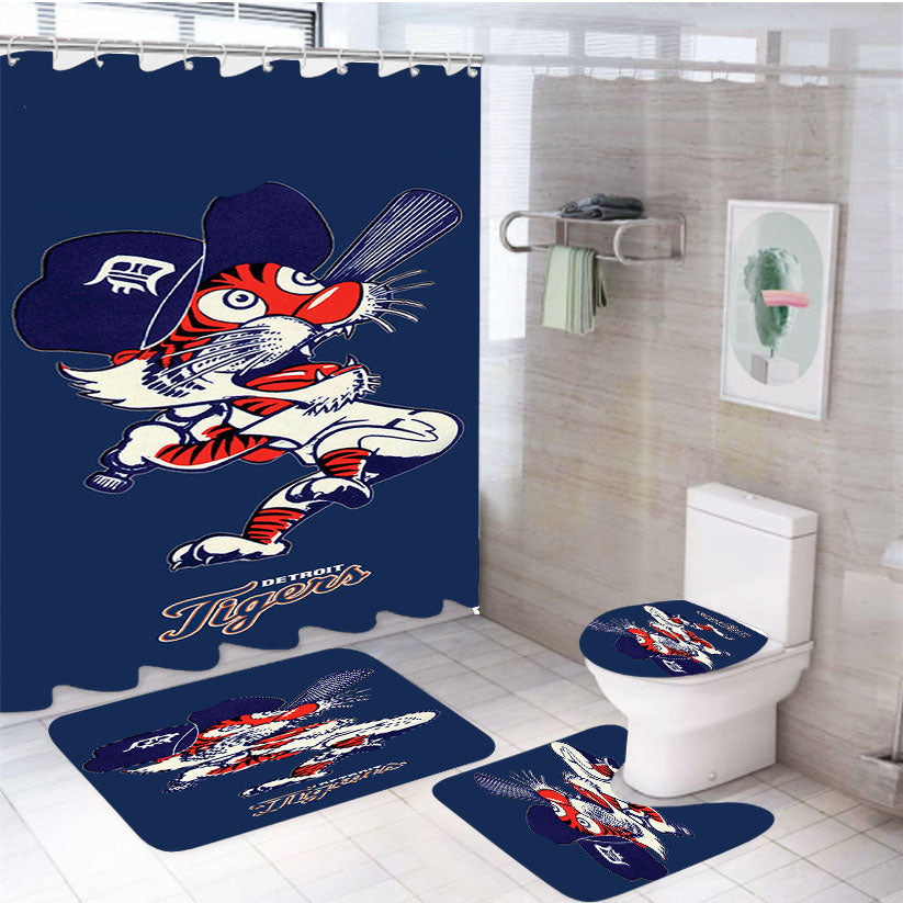 Detroit Tigers Baseball 2 4Pcs Bathroom Set Shower Curtain