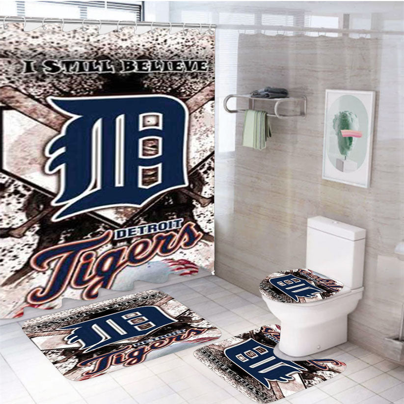 Detroit Tigers Believe 4Pcs Bathroom Set Shower Curtain