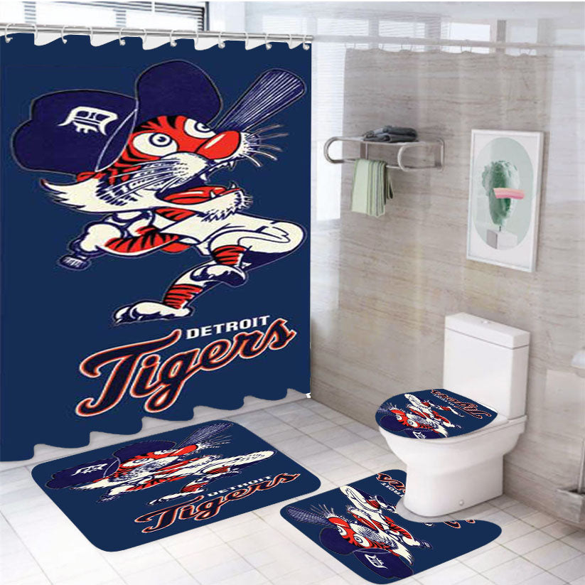 Detroit Tigers Cartoony 4Pcs Bathroom Set Shower Curtain
