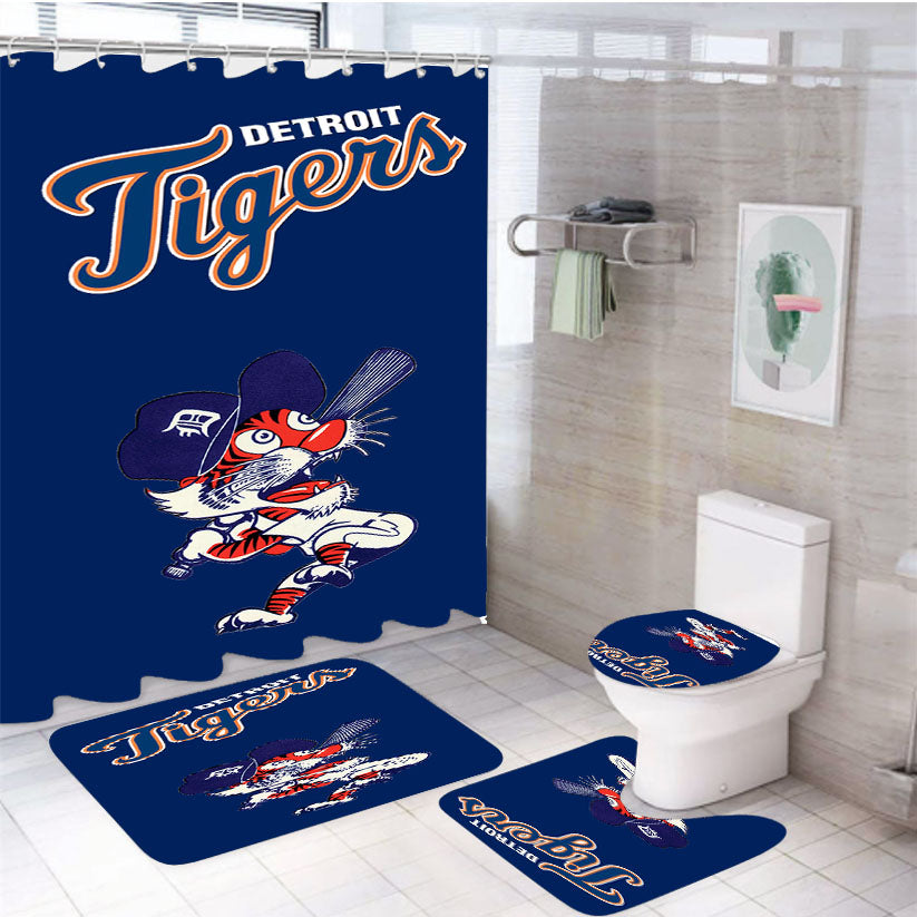 Detroit Tigers Font Tm 4Pcs Bathroom Set Shower Curtain