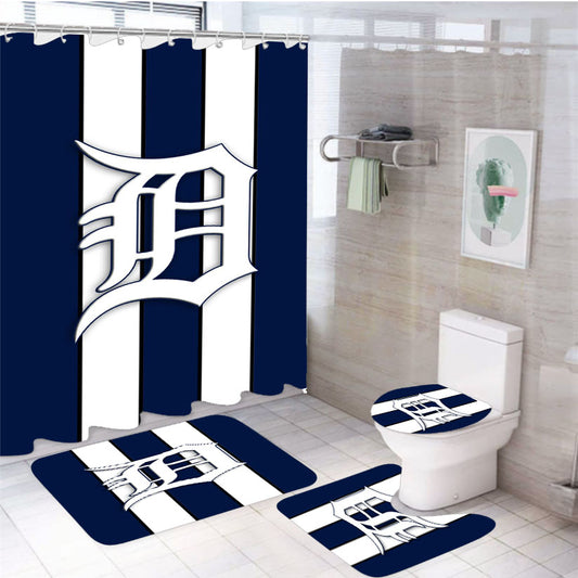 Detroit Tigers Stripe Logo Wallpaper 4Pcs Bathroom Set Shower Curtain