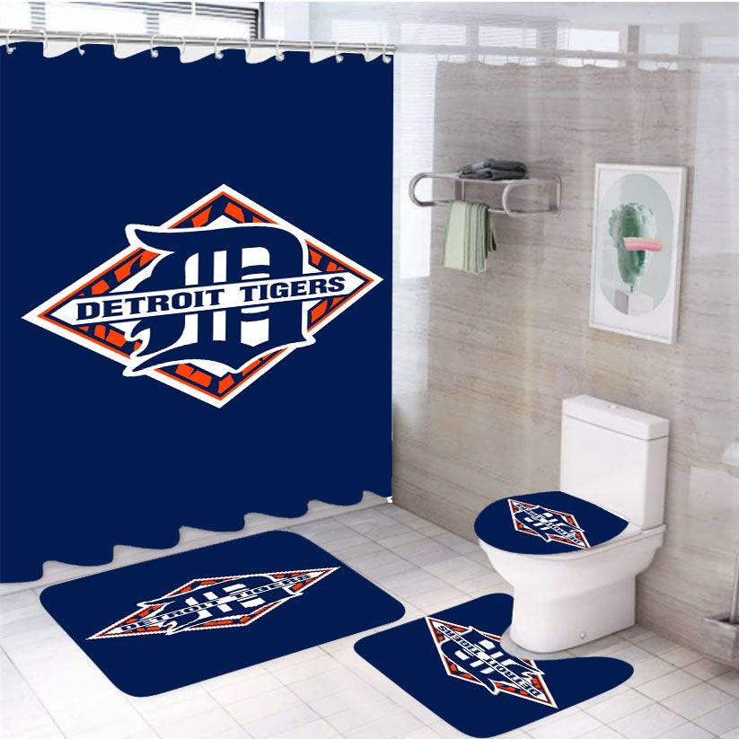 Detroit Tigers Wallpaper 2 4Pcs Bathroom Set Shower Curtain