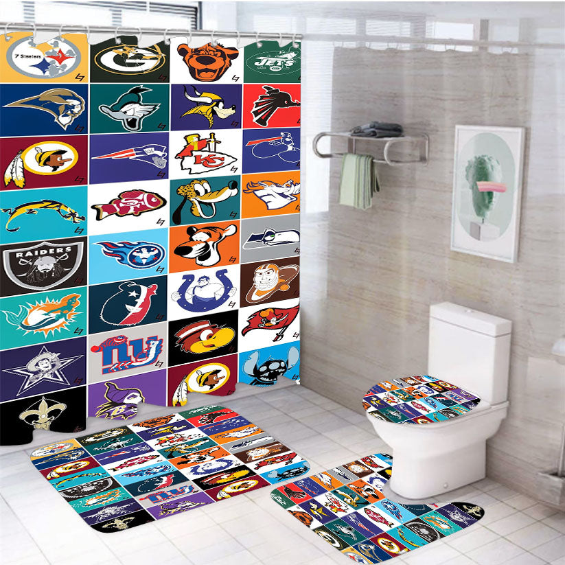 Disney Nfl Team Mashups Collage 4Pcs Bathroom Set Shower Curtain