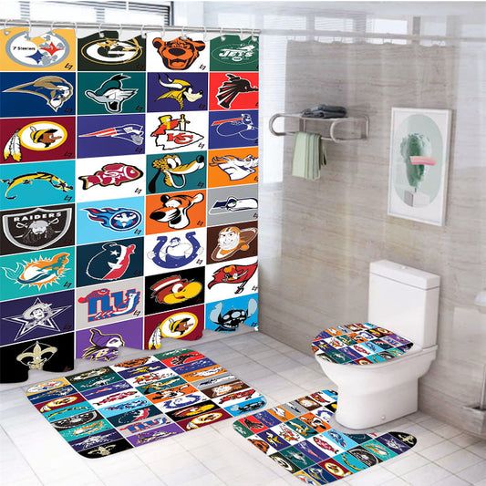 Disney Nfl Team Mashups Collage 4Pcs Bathroom Set Shower Curtain