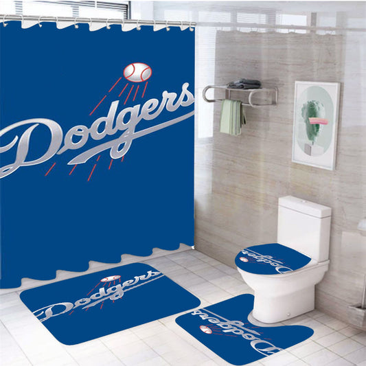 Dodgers Full Baseball League Logo 4Pcs Bathroom Set Shower Curtain