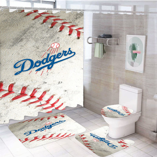 Dodgers Logo Baseball Ball 4Pcs Bathroom Set Shower Curtain