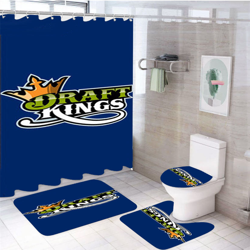 Draft King Baseball Logo Blue 4Pcs Bathroom Set Shower Curtain