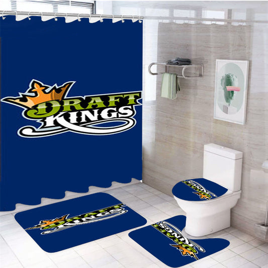 Draft King Baseball Logo Blue 4Pcs Bathroom Set Shower Curtain