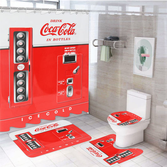 Drink Coca Cola In Bottles Vending Machine 4Pcs Bathroom Set Shower Curtain