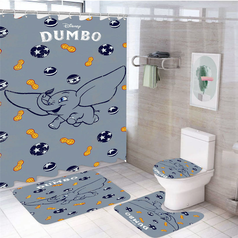 Dumbo And Peanuts Sticker 4Pcs Bathroom Set Shower Curtain