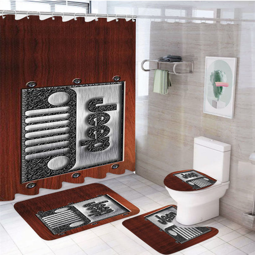 Embossed Steel Jeep 4Pcs Bathroom Set Shower Curtain