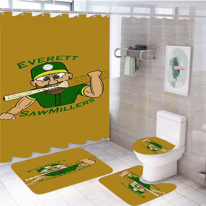Everett Aquasox Baseball Logo  4Pcs Bathroom Set Shower Curtain