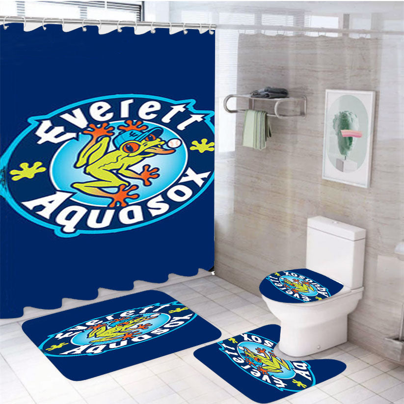 Everett Aquasox Baseball Logo Blue 4Pcs Bathroom Set Shower Curtain