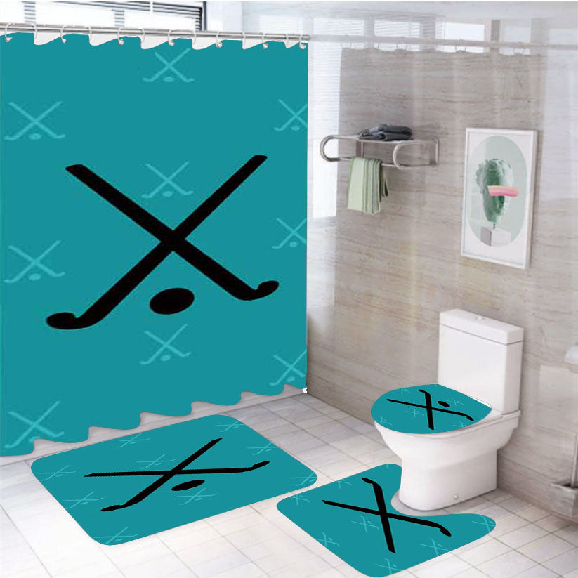 Field Hockey Symbol On Green 4Pcs Bathroom Set Shower Curtain