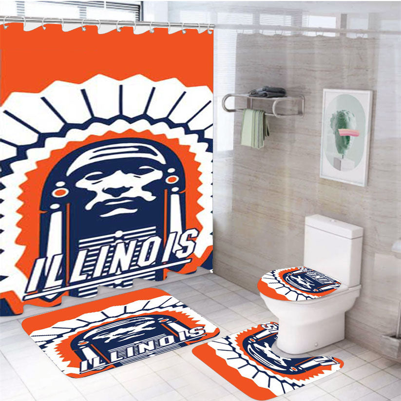 Fighting Illini Logo Orange 4Pcs Bathroom Set Shower Curtain