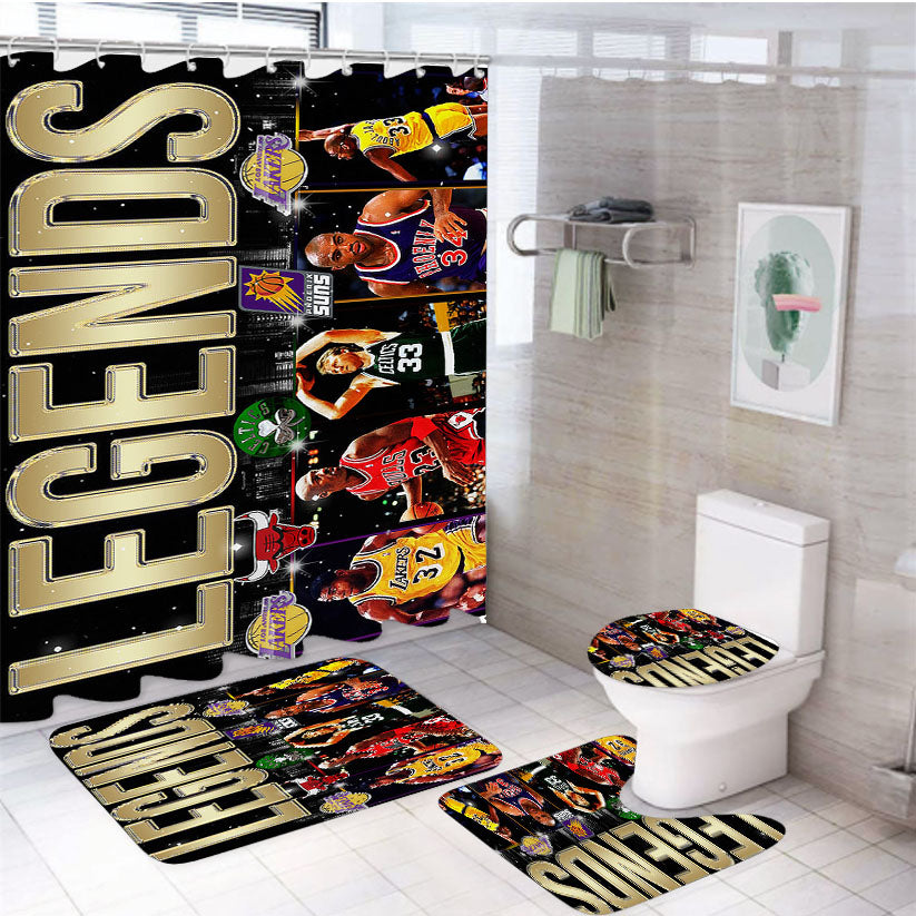 Five Nba Legends Basketball Wallpaper 4Pcs Bathroom Set Shower Curtain