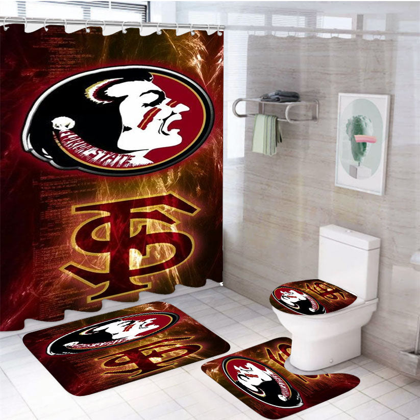Florida State Seminols Red Wallpaper 4Pcs Bathroom Set Shower Curtain