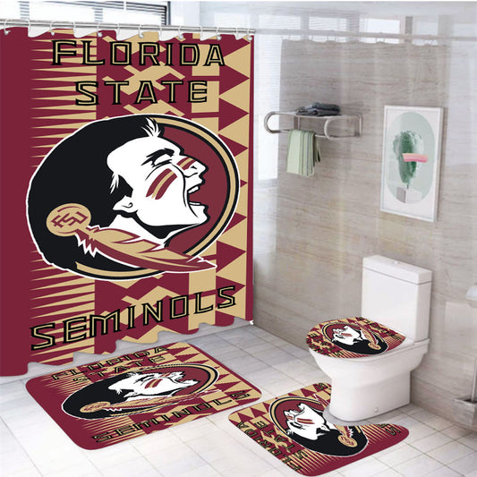 Florida States Seminols Aztec Wallpaper 4Pcs Bathroom Set Shower Curtain
