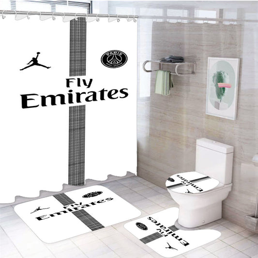 Fly Emirates White Paris Saint German Psg Feat Jordan 4Pcs Bathroom Set Shower Curtain