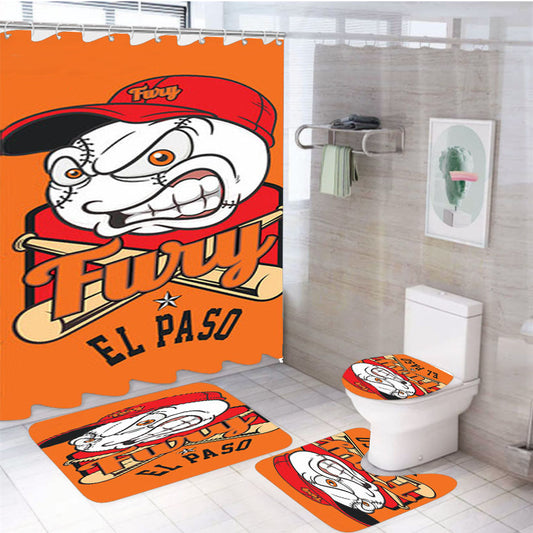 Fury El Paso Baseball Logo Gold 4Pcs Bathroom Set Shower Curtain