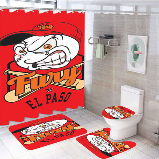 Fury El Paso Baseball Logo Red 4Pcs Bathroom Set Shower Curtain