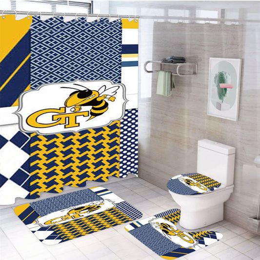Georgia Tech Bkg Pattern Logo 4Pcs Bathroom Set Shower Curtain