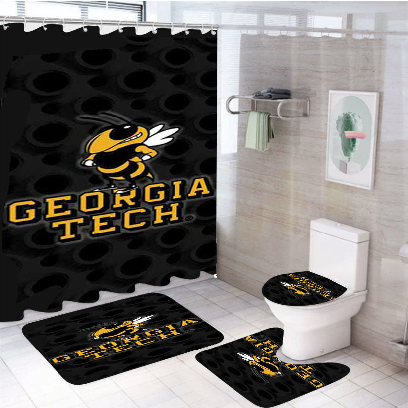 Georgia Tech Logo Over Blk 4Pcs Bathroom Set Shower Curtain