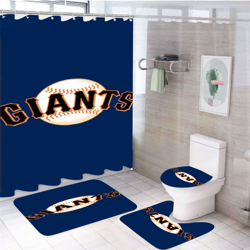 Giants Basebal Logo Blue 4Pcs Bathroom Set Shower Curtain