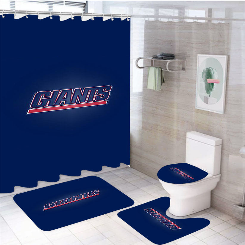 Giants New York Logo Blue 4Pcs Bathroom Set Shower Curtain