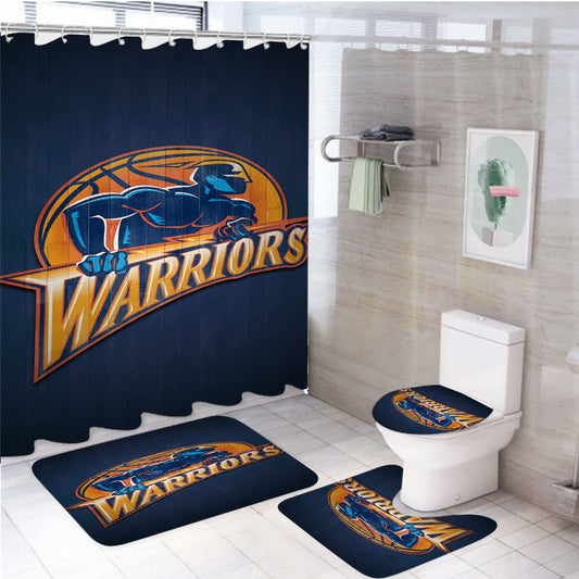 Golden State Warriors Basketball Logo Wood 4Pcs Bathroom Set Shower Curtain