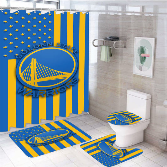 Golden State Warriors Logo Flag 4Pcs Bathroom Set Shower Curtain